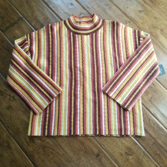 Nine West women's knit top Large mock neck stripe yellow brown long sleeve nwt - Picture 4 of 11